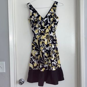 Ann Taylor yellow/black floral knee length dress-4
